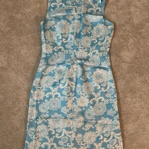 Ann Taylor silk Blue and Cream Midi Dress